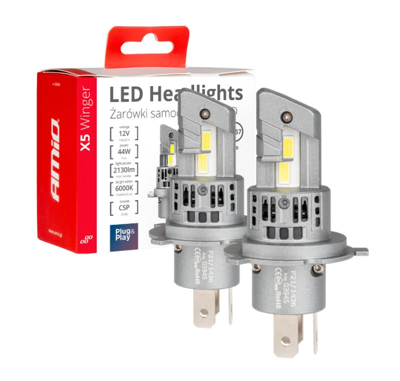 LED žiarovky hlavného svietenia X5 WINGER AMIO - H4, 6000K, 44W, 12V, 4200lm