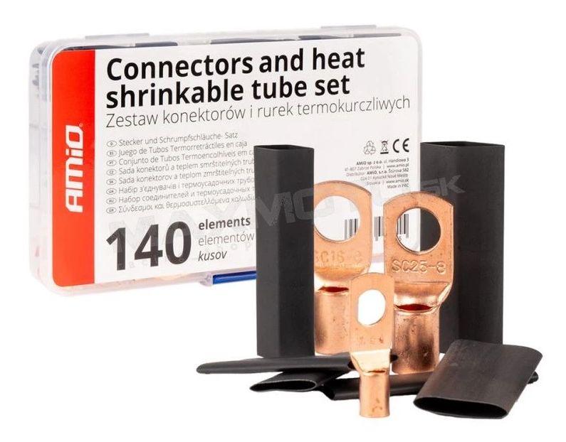 Teplom zmrštiteľné drôtené konektory a bužírky AMIO, 140 kusov