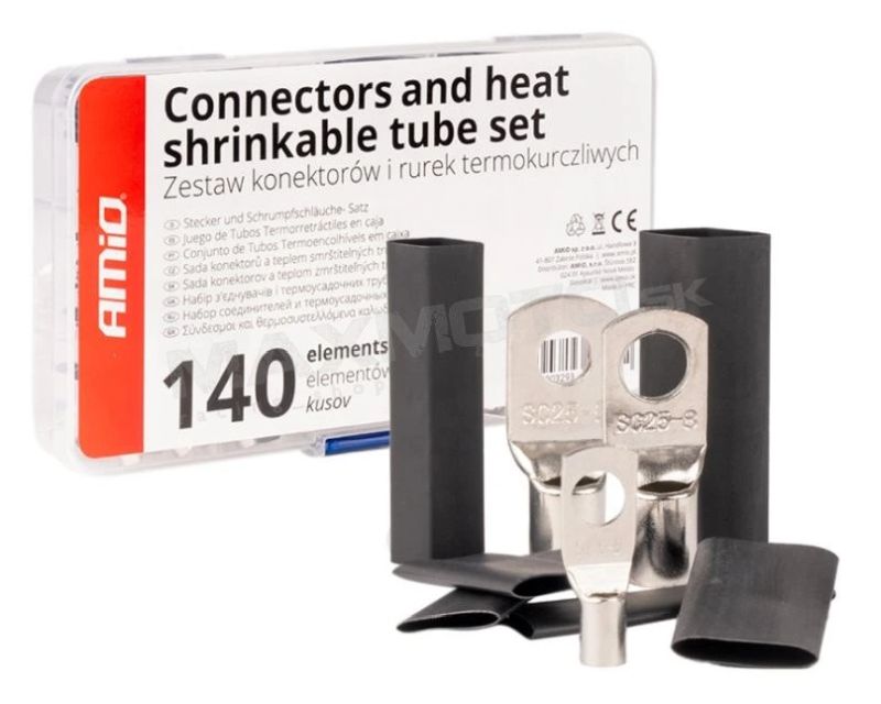 Teplom zmrštiteľné drôtené konektory a bužírky AMIO, 140 kusov