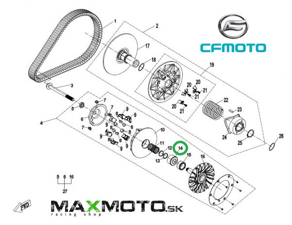Uloženie pružiny variátora CF MOTO Gladiator X600/ X850/ X1000, 0GR0-051001