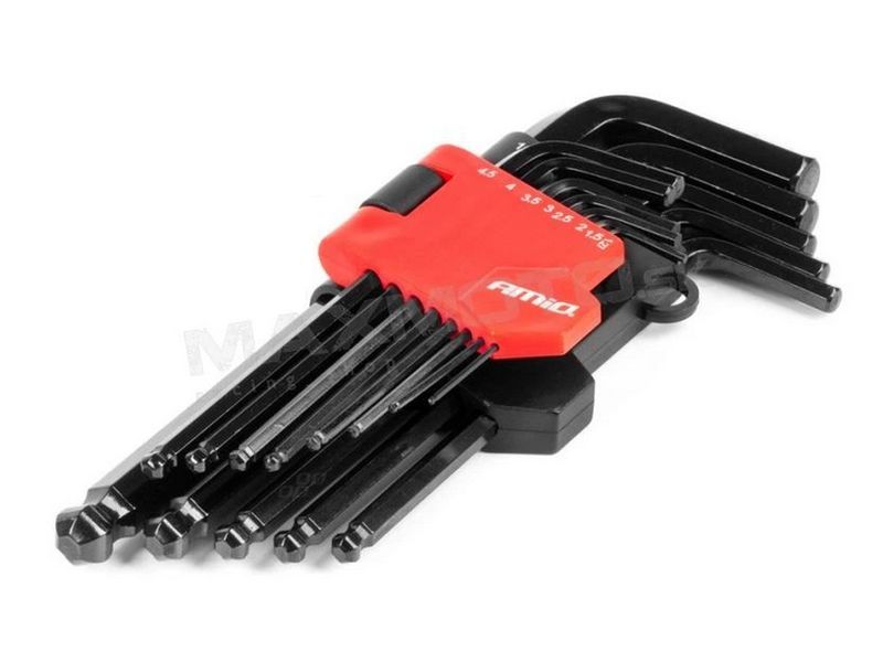 Imbusové kľúče HEX s guľôčkou z CRV ocele, čierne, 13ks