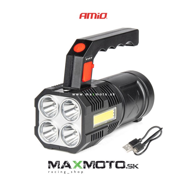 LED pracovná baterka AMIO 4LED + COB 1200mAh