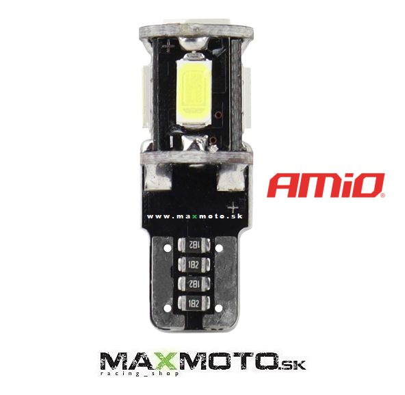 LED žiarovka AMIO CANBUS 5SMD 5730 T10 (W5W), biela