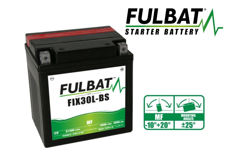 Batéria FULBAT FIX30L-BS (YTX30L-BS), 12V/30Ah, 400A, VRLA AGM, 165x125x175mm, bezúdržbová